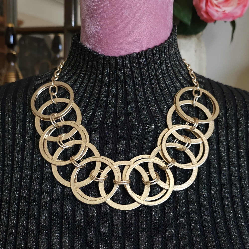 Chico's Collar Necklace. Hammered Goldtone Necklace.
